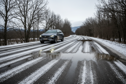 suv on salted road 