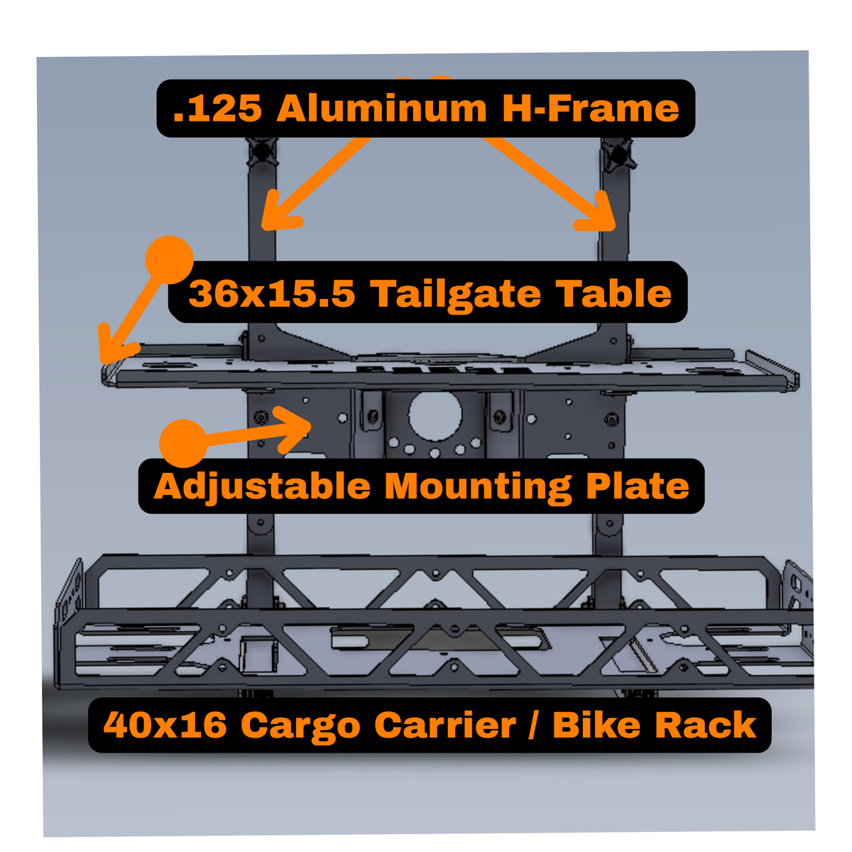 Jeep Wrangler TJ (1987-2006) Cargo Carrier, Bike Rack & Tailgate Table | rucRak GRUNT