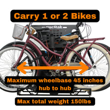 Grunt bike rack for Ford Broncos and Jeep Wranglers carrying two bikes showing it can carry up to 150 pounds of weight