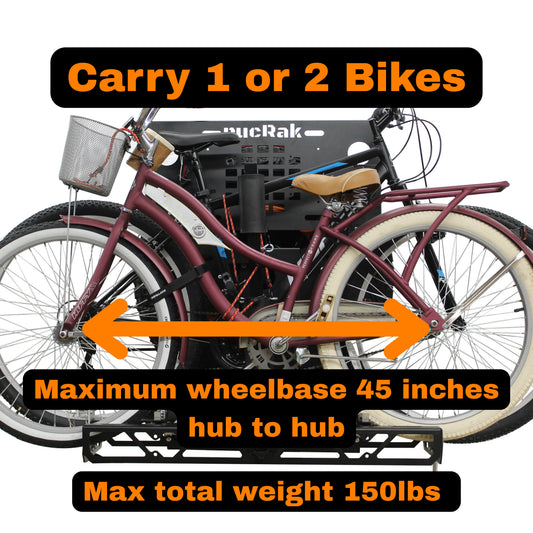 Grunt bike rack for Ford Broncos and Jeep Wranglers carrying two bikes showing it can carry up to 150 pounds of weight
