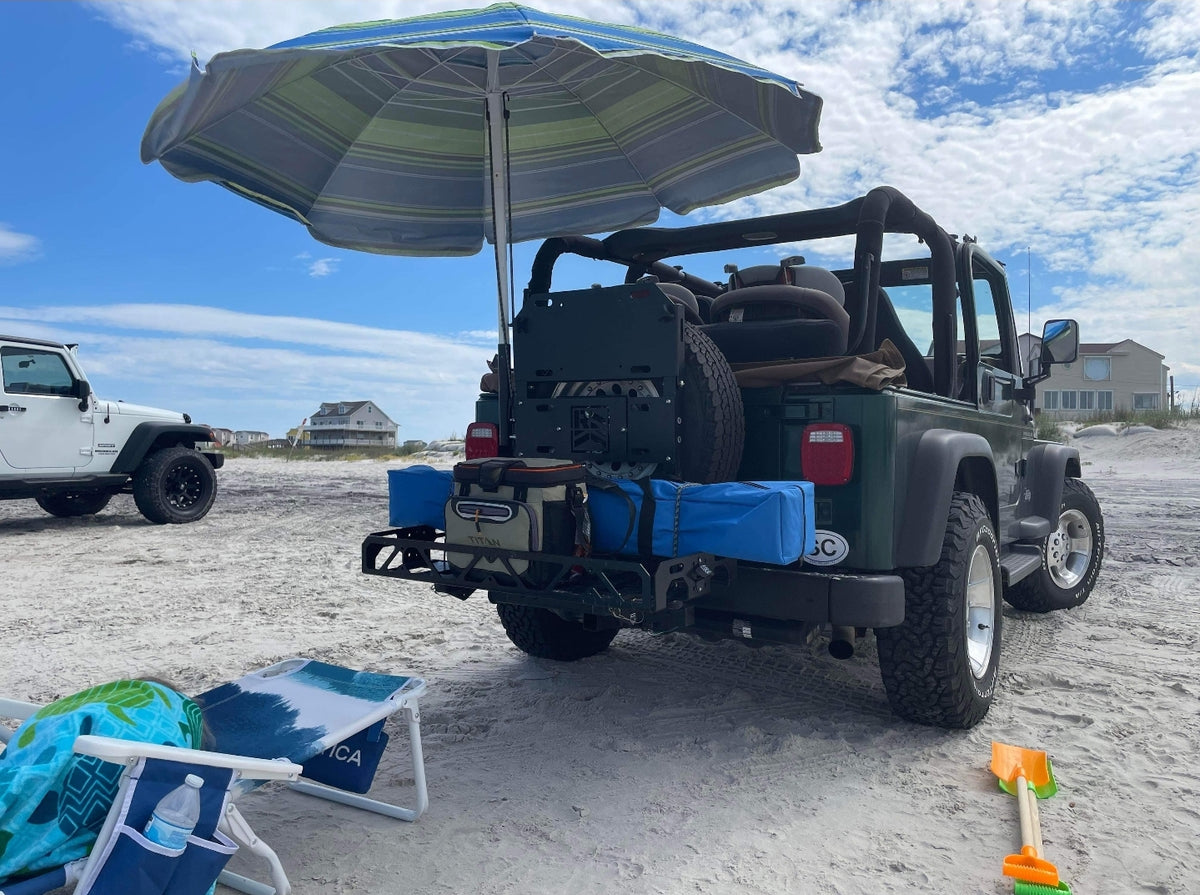 Jeep Wrangler TJ (1987-2006) Cargo Carrier, Bike Rack & Tailgate Table | rucRak GRUNT